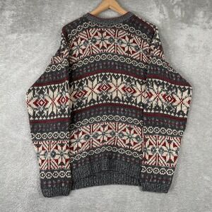 Structure Sweater Mens Medium Gray Fair Isle Nordic Snowflake Knit Vintage 90s